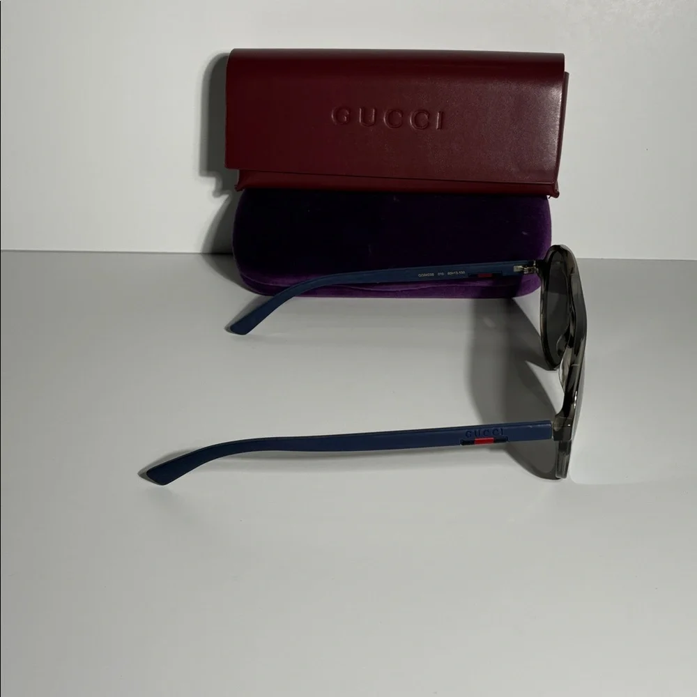 Gucci GG0423S 010 Pilot Sunglasses Gray/Black Blue Polarized 60mm New Authentic